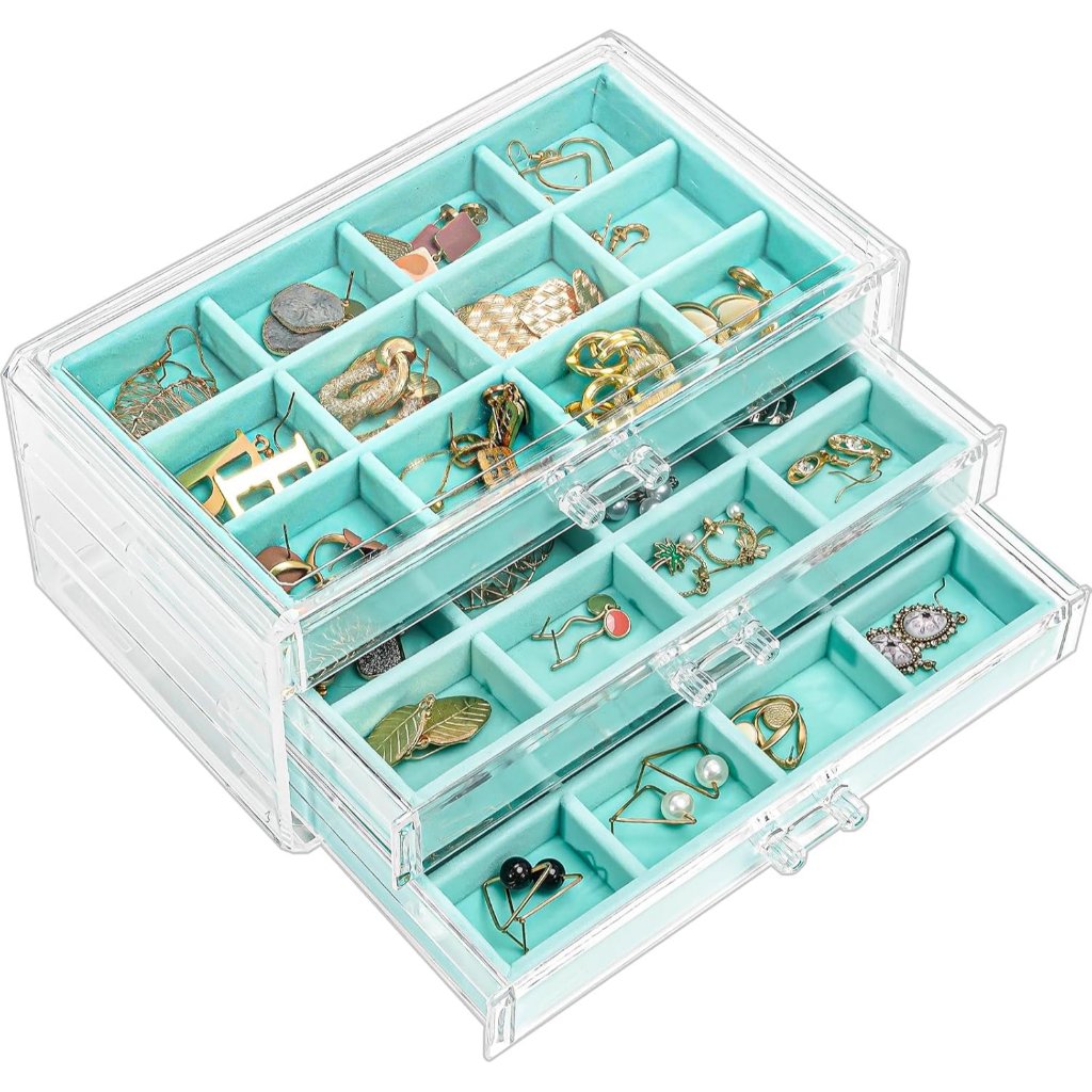 Earring Holder Organizer Jewelry Box With 3 Drawers, Acrylic Clear Earring Case